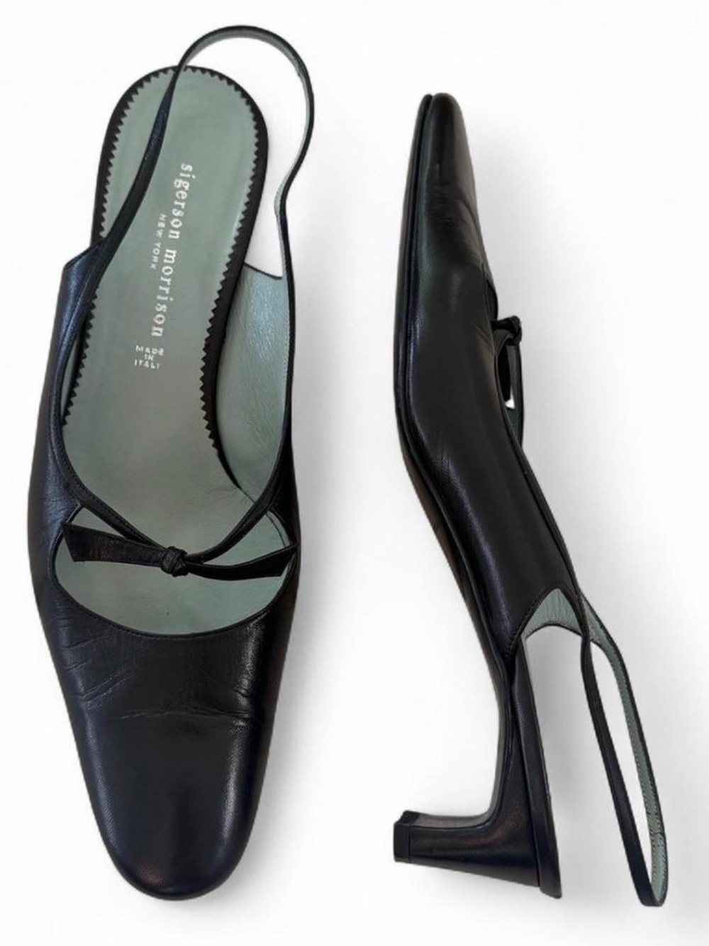 Sigerson Morrison Black Leather Slingback Knot Mid-Heels, size 11